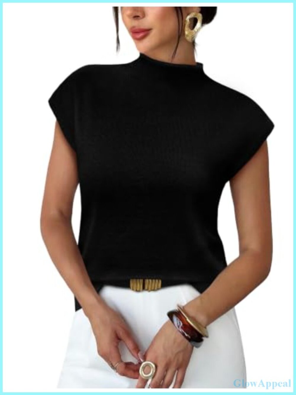 Short Sleeve Mock Neck Sweater Knit Pullover Summer Top Dressy Casual